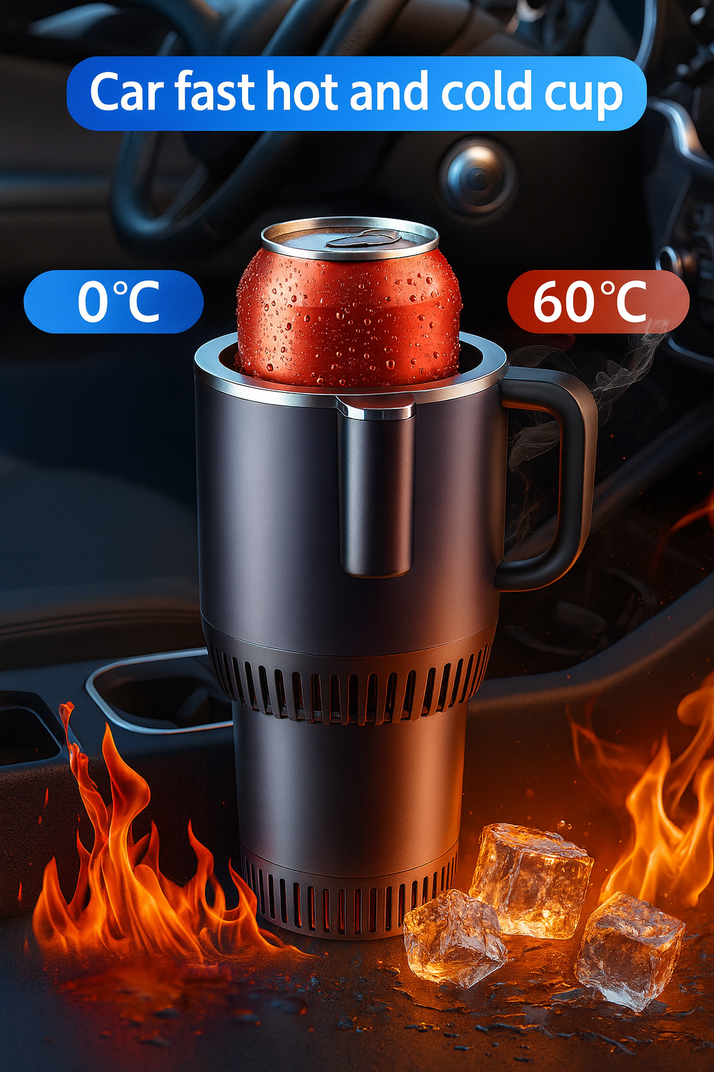 2 In1 Car Heating Cooling Cup 12V Smart Car Cup Holder Digital Temperature Display Drink Cup Warmer Cooler Mini Car Refrigerator